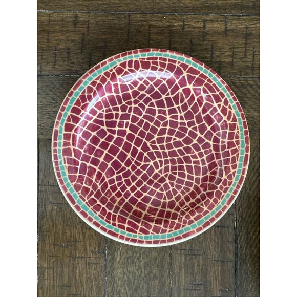 Pier 1 mosaic fruit salad plates or saucers Italy Red green trim 8 Available - Picture 1 of 2